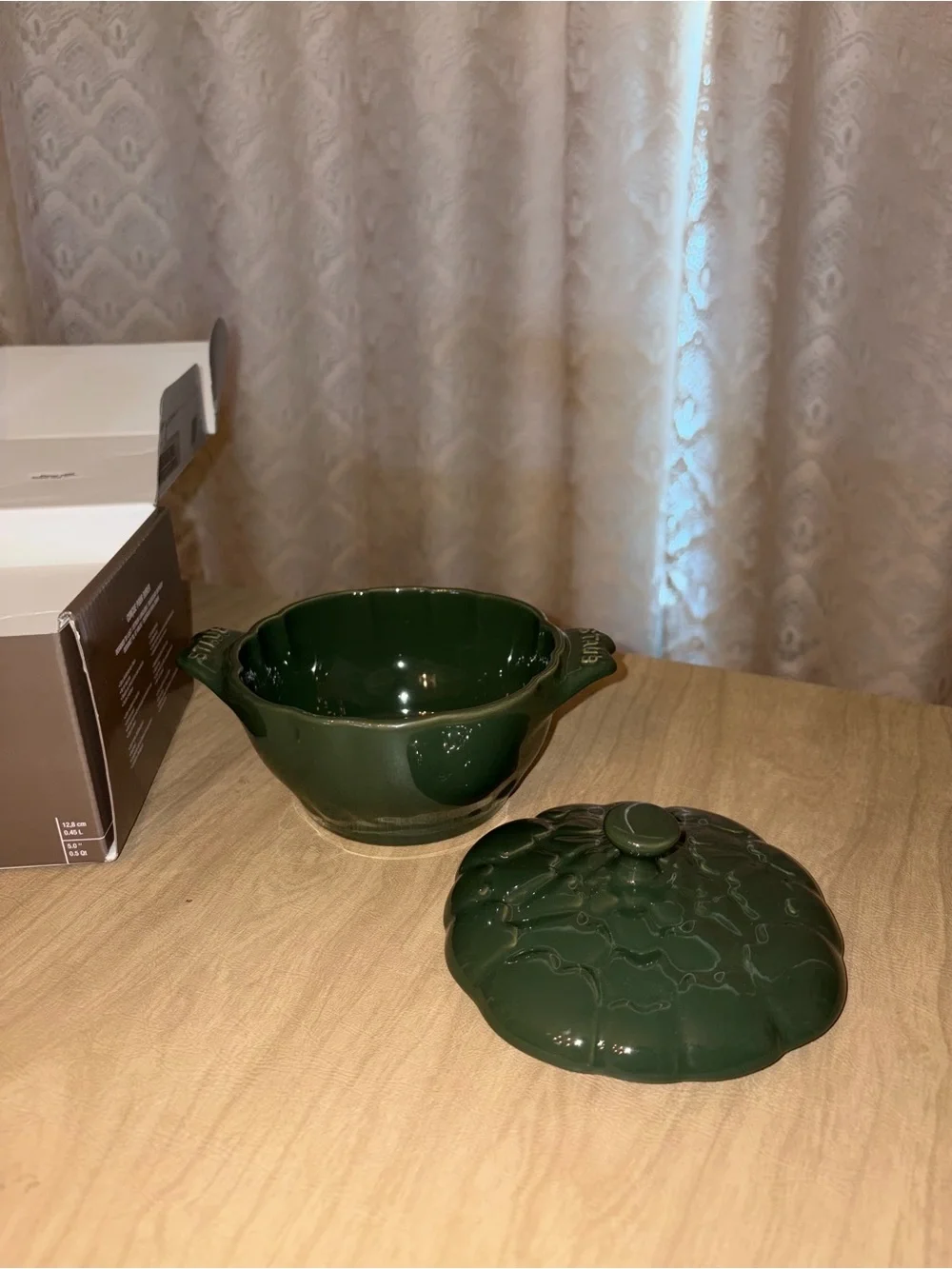 Staub Dark Green Ceramic Covered Artichoke with Decorative Lid